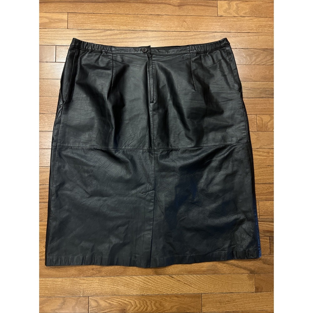 Winlit Genuine Leather Skirt Womens Plus Size 22 Black Midi Pencil Korea VTG